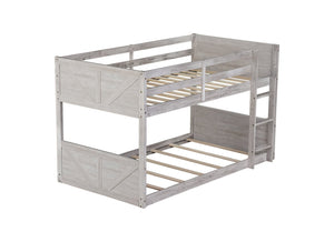 English Elm Twin Twin over Twin Floor Bunk Bed with Rustic Panel Headboards, Solid Rubberwood Frame, Space-Saving Design Antique White W504P263832