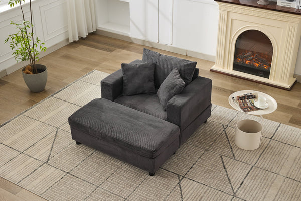 English Elm Chaise Lounge Chair With Removable Ottoman & Pillows - Modern, Pet-Friendly Accent Sofa Bed For Comfort W1170P353049