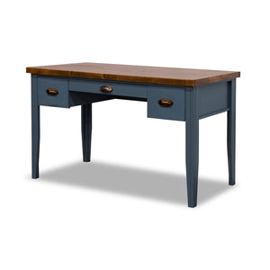 English Elm 53 Inch Writing Desk with Two-Tone Farmhouse Charm, Fully Assembled, Storage Drawers & Bronze Hardware Blue B108P160179