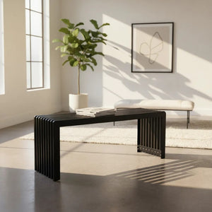 English Elm Dune Slatted Aluminum Outdoor Bench with Rounded Edges for Patio or Garden Black B2755P462212