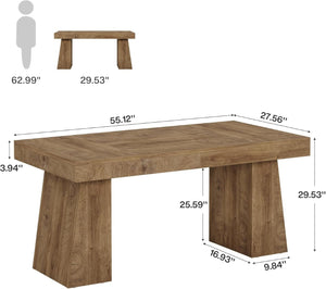 English Elm Writing Desk with Five Drawers Reversible Cabinet Home Office Vanity Workstation Light Brown T3971P452762
