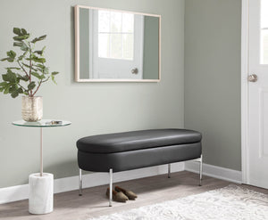 English Elm Chloe Glam Storage Bench with Flip-Top Faux Leather and Chrome Base — 49" Multi-Use Seating, 500 lb B202P223833