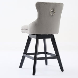 English Elm Swivel Velvet Barstools with Tufted Button Back, 360° Rotate, Plush Foam & Rubberwood Frame Gray W1143P241330