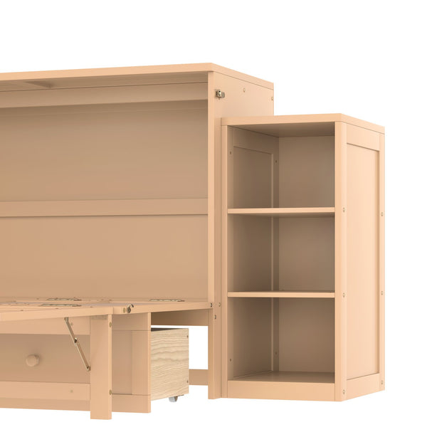 English Elm Full Golden Murphy Bed with Storage Drawers & Shelves, Space-Saving Wall Cabinet for Guests W1580S00254