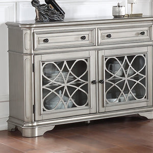 English Elm Traditional Elegant Server with Spacious Drawers and Cabinet Storage for Dining Room Organization and Style Silver 59 L x 44 W x 27 H B011P395602