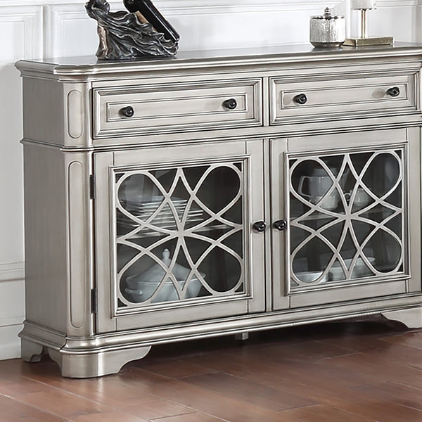 English Elm Traditional Elegant Server with Spacious Drawers and Cabinet Storage for Dining Room Organization and Style Silver 59 L x 44 W x 27 H B011P395602