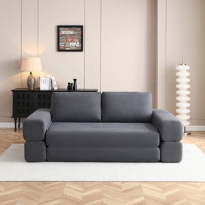 English Elm 81'' Corduroy Floor Sofa Convertible Loveseat Futon Sleeper with Foam Fill and Pillows Gray W1117P459707