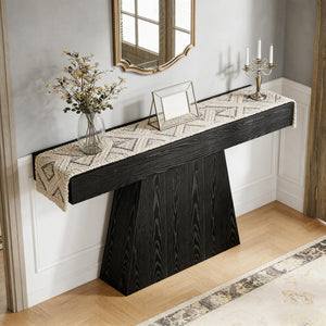English Elm Practical Geometric Console Table with Matte Black Wood Grain Finish for Entryway or Sofa T3971P450227