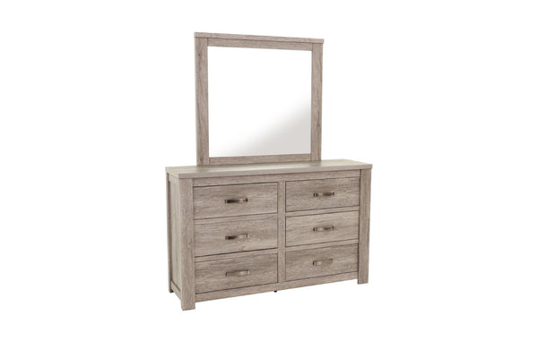 English Elm Rustic Six Drawer Dresser Weathered Gray Finish with Metal Handles for Farmhouse Bedroom B011P447492