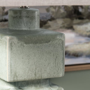 Crestview Collection 34"H Ceramic Table Lamp With Artistic Green Glaze, Grey Linen Shade & 3-way Socket For Versatile Lighting   Cvazp148