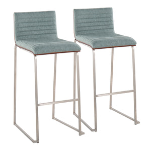 English Elm Mason Mara 30" Fixed-Height Barstools Set Of 2 - Stylish Green Fabric, Walnut Back & Stainless Steel Base B202P222244