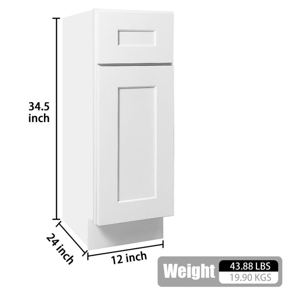 English Elm White Shaker Solid Wood Single Door Base Cabinet - Ideal Storage For Kitchen, Laundry & Bathroom T2950P361476-GIGA