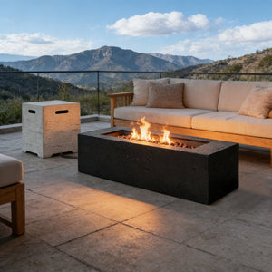 English Elm U_style Rectangular Outdoor Propane Fire Pit Mgo Set with Tank Cover Table Black,Light Gray WY000498AAB