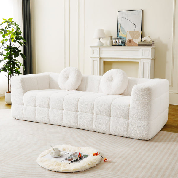 English Elm 84.6-inch Cloud Sofa with Lychee-Textured Long-Pile Polyester, Plush High-Density Foam Comfort Beige W834P366230