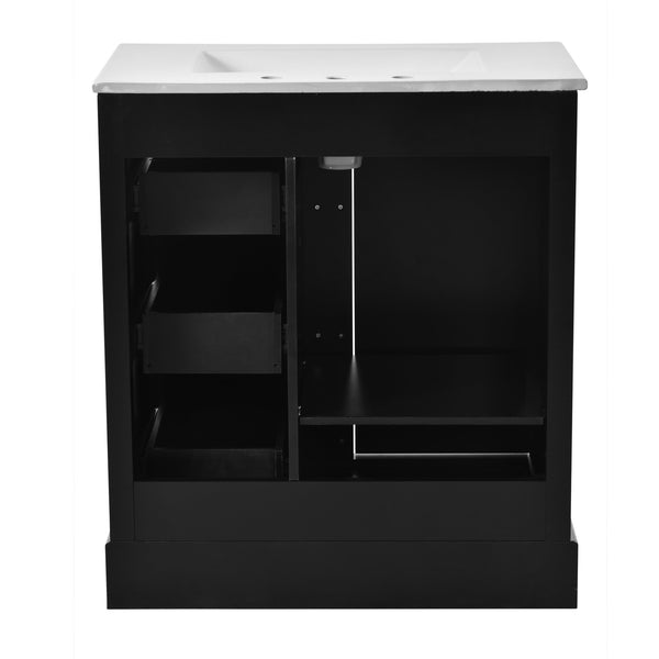 English Elm 30-Inch elegant bathroom vanity with ceramic basin, soft-close drawers, adjustable shelves, durable finish Black N729P176237B