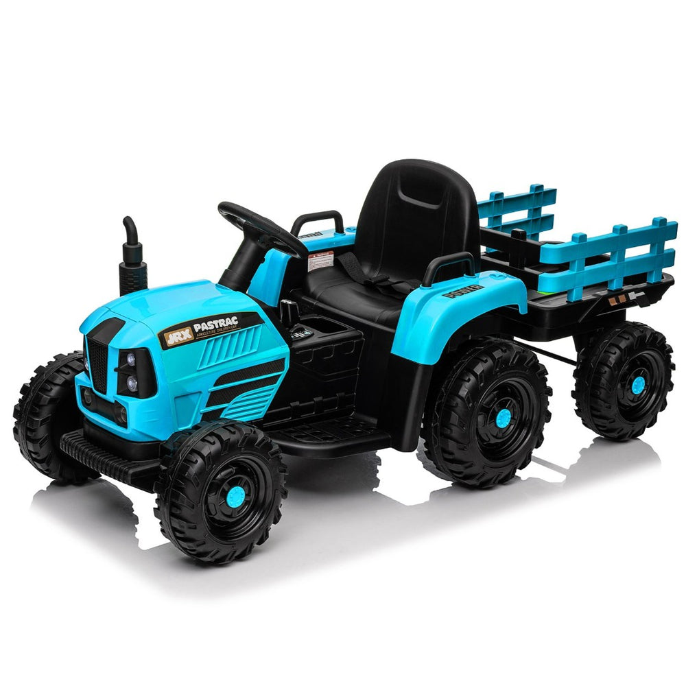 English Elm Ride on Electric Tractor Toy with Trailer 24v 400w Dual Motors Remote Control Led Blue W1578P194692