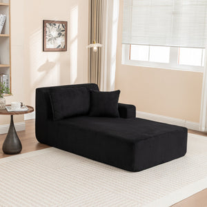 English Elm Left Armrest Chaise Lounge Chair Upholstered Sleeper with High-Res Foam, Corduroy, No Assembly Needed Black W1170P333285