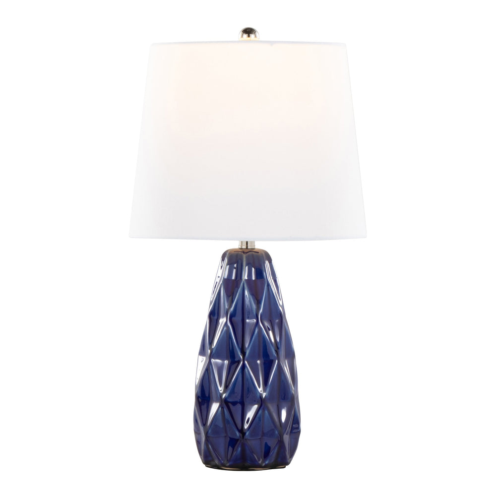 English Elm Hex 20" Contemporary Ceramic Accent Lamp Set of 2 in Estate Blue with Textured Base and White Linen Shade B202P224019