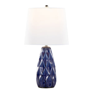 English Elm Hex 20" Contemporary Ceramic Accent Lamp Set of 2 in Estate Blue with Textured Base and White Linen Shade B202P224019