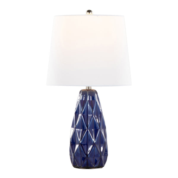 English Elm Hex 20" Contemporary Ceramic Accent Lamp Set of 2 in Estate Blue with Textured Base and White Linen Shade B202P224019