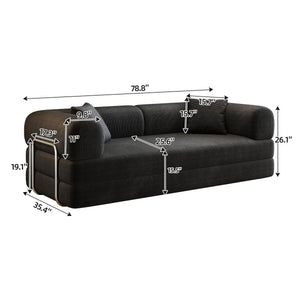 English Elm 78.8" Compression Sofa Convertible Floor Bed with Corduroy Fabric, No-Assembly Modular Futon, Supportive Backrest and Armrests Black W2824P373428