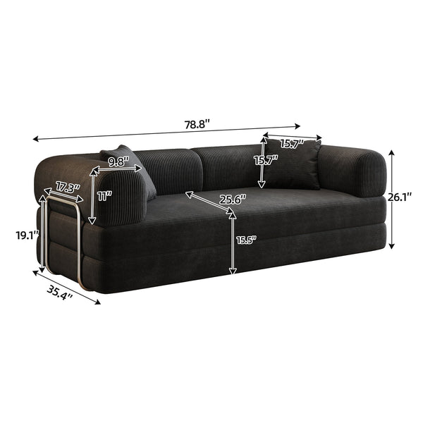 English Elm 78.8" Compression Sofa Convertible Floor Bed with Corduroy Fabric, No-Assembly Modular Futon, Supportive Backrest and Armrests Black W2824P373428