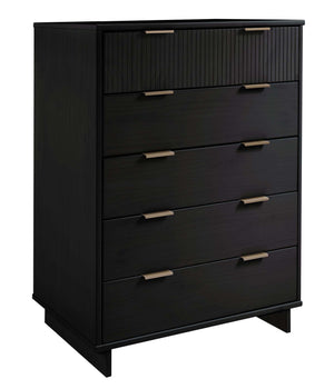 English Elm Granville 38" Black Chest - 5-Drawer Storage With Glam Hardware, Contemporary Design & Solid Wood B365S00081