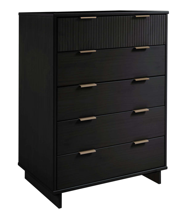 English Elm Granville 38" Black Chest - 5-Drawer Storage With Glam Hardware, Contemporary Design & Solid Wood B365S00081