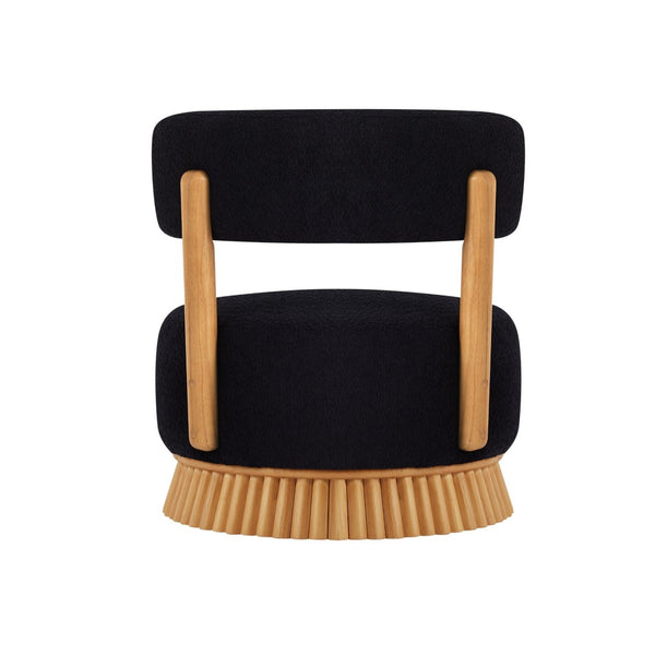 English Elm Modern Boucle Upholstered Armless Accent Chair Set with Thatched Wood Base for Living Room Black N760S0000036C