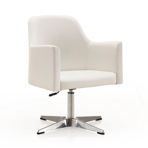 English Elm Pelo Vegan Leather Swivel Lounge Chair with Adjustable Height, Polished Chrome Base & Foam Comfort White B365P397965