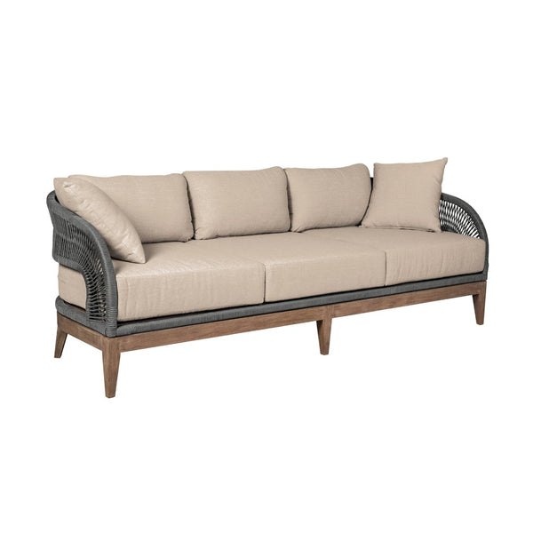 English Elm Orbit Outdoor Three Seat Sofa Eucalyptus Frame with Rope Accents and Taupe Cushions B2736P464822