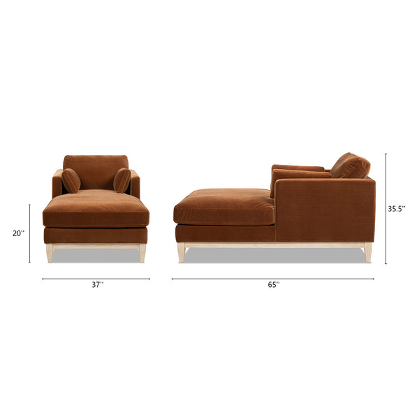 English Elm Jennifer Taylor Home - Knox Burnt Orange 65" Modern Farmhouse Chaise Lounge - Velvet, Feather-Down Foam, Reversible Cushions B2719P391773