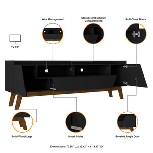 English Elm Marcus 71" TV Stand with Soft-Close Doors, Cable Management, Solid Pine Legs, 70" TV Ready Black B365P397915