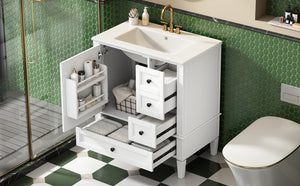 English Elm 30 30 Inch Bathroom Vanity with Ceramic Sink, Modern Compact 3-Drawer Storage Cabinet for Small Baths White N710P247499K