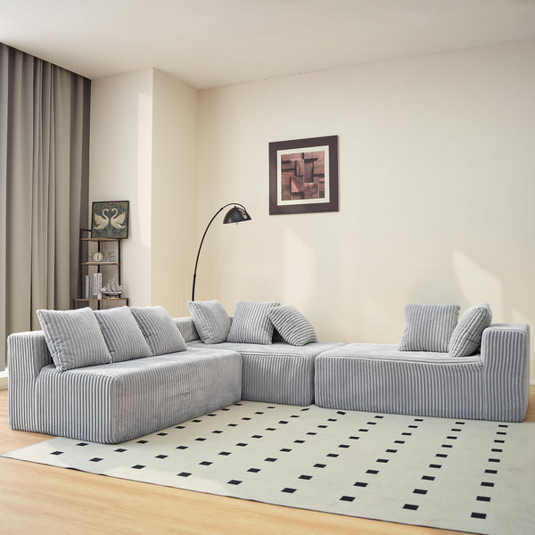 English Elm Modular U-Shaped Sectional Sofa - 4-Seater Chaise Lounge In Gray Corduroy, Customizable Comfort & Style W3276S00007