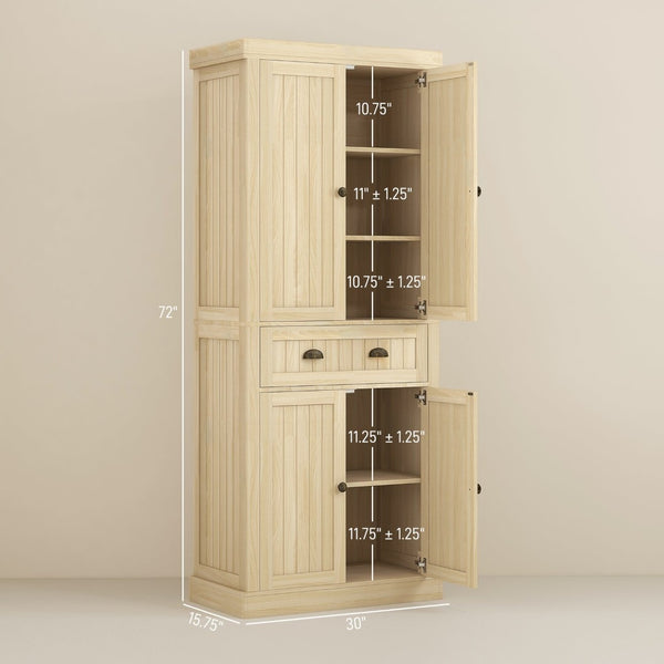 English Elm Homcom 72" Farmhouse Kitchen Pantry Cabinet With Adjustable Shelves, Soft-Close Doors & Drawer Storage P2 W2225P229079-GIGA