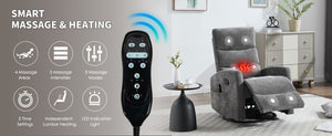 English Elm Heat Massage Rocker Swivel Recliner with 8 Vibrating Nodes Plush Fabric Lounge Chair W3224P322251