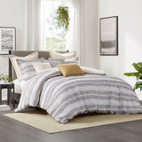 Madison Park Signature Oasis Casual Oversized Chenille Jacquard Striped Comforter Set with Euro Shams and Throw Pillows MPS10-516 Charcoal