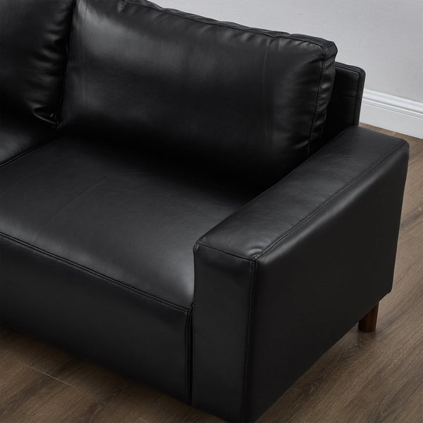 English Elm Modern Modular L-shaped Sectional in Matte Pu Leather with Ottoman Six Piece Black W1097S00264