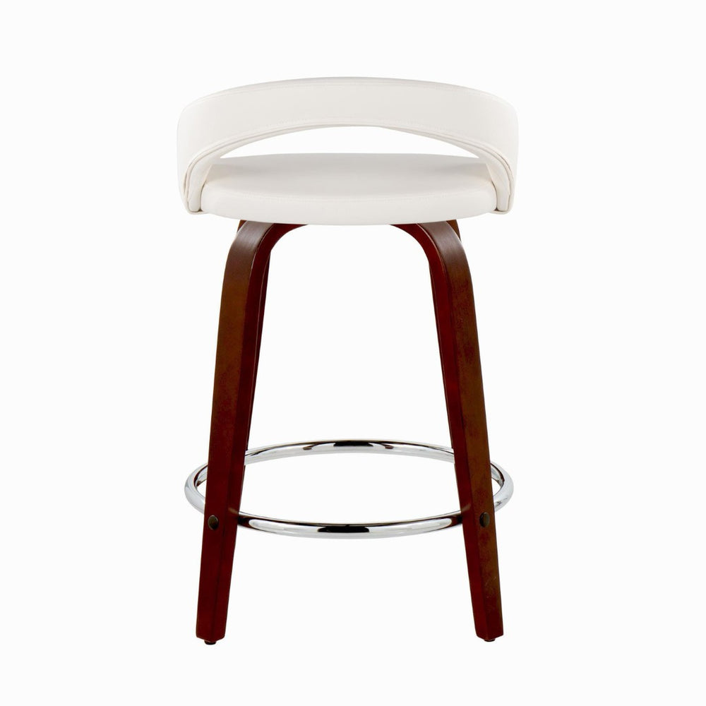 English Elm Fixed-height Swivel Counterstools Mahogany Wood Chrome Footrest Velvet Seat Set of 2 White B202S01754