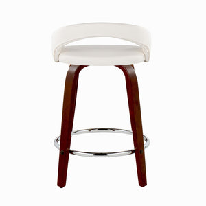 English Elm Fixed-height Swivel Counterstools Mahogany Wood Chrome Footrest Velvet Seat Set of 2 White B202S01754