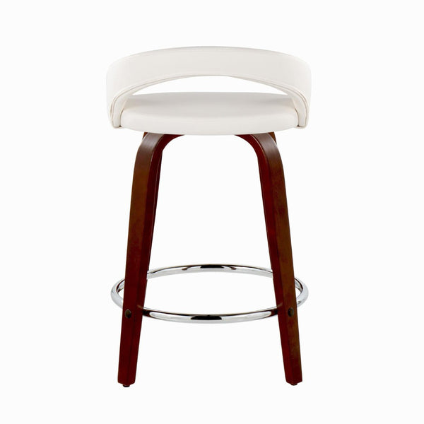 English Elm Fixed-height Swivel Counterstools Mahogany Wood Chrome Footrest Velvet Seat Set of 2 White B202S01754