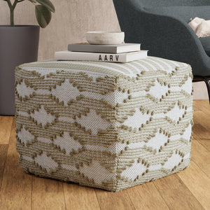 English Elm Rowan Kilim Woven Jute Cotton Pouf Handcrafted Bohemian Footrest for Living Spaces B136P427593