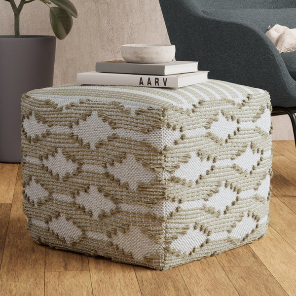 English Elm Rowan Kilim Woven Jute Cotton Pouf Handcrafted Bohemian Footrest for Living Spaces B136P427593