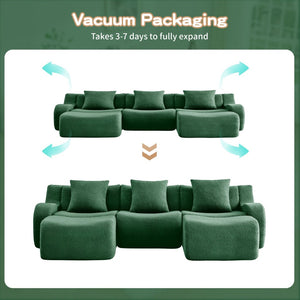 English Elm U-Shaped Plush Teddy Fabric Boneless Sofa - No Assembly, Ergonomic Curved Armrest, Anti-Slip Base W714S01442-GIGA