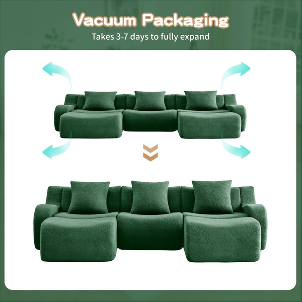 English Elm U-Shaped Plush Teddy Fabric Boneless Sofa - No Assembly, Ergonomic Curved Armrest, Anti-Slip Base W714S01442-GIGA