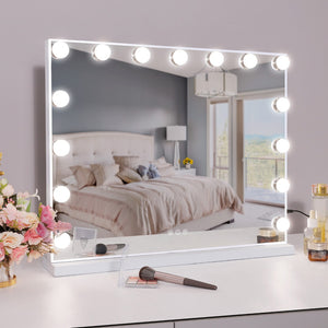 English Elm Vanity Mirror With Adjustable Led Lighting, Usb Port, And 10X Magnifier For Perfect Makeup Application W3660P373018-GIGA