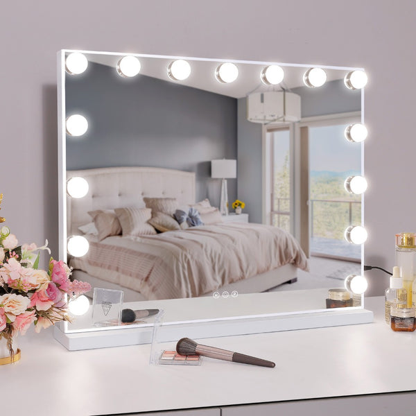 English Elm Vanity Mirror With Adjustable Led Lighting, Usb Port, And 10X Magnifier For Perfect Makeup Application W3660P373018-GIGA