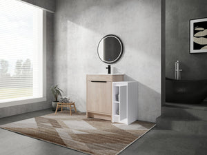 English Elm 36 Inch Freestanding Bathroom Vanity With Ceramic Sink, Soft-Close Doors & Ample Storage Solutions W999S00302