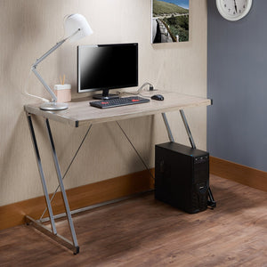 English Elm Finis Weathered Oak Writing Desk with Chrome Z-Frame, USB Charging Dock, Durable MDF Veneer B2726P243677